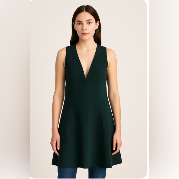 Wilfred Deep V-Neck Sleeveless A-Line Dress – Size 2, Forest Green - Picture 1 of 8